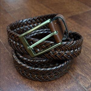 Dockers Braided Brown Belt with Brass Buckle, Adjustable Size L/XL